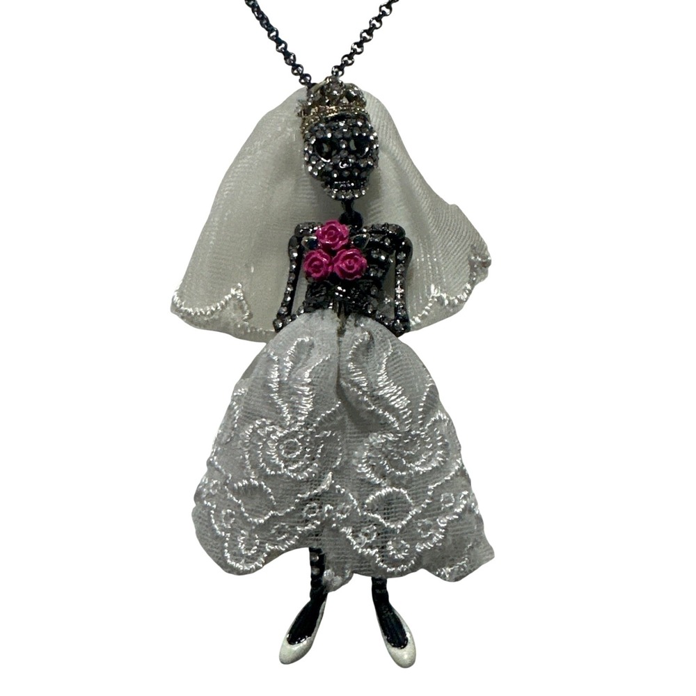 Betsy Johnson Bride Necklace Goth! Skeleton Wedding Fashion Jewelry NWT Rare!